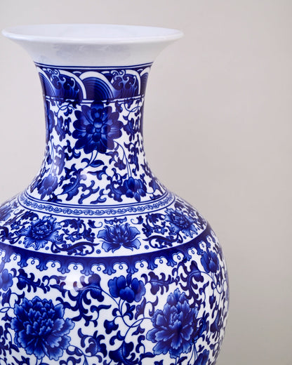 Oriental Indigo Floral Ceramic Vase