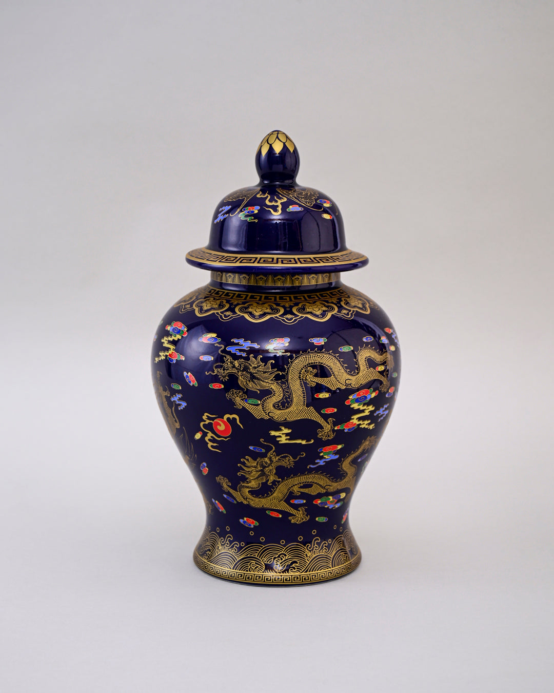 Golden Imperial Dragon Temple Jar - Midnight Blue - 35 cm