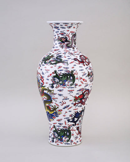 Dragon Motifs Symbolizing Ceramic Vase - White