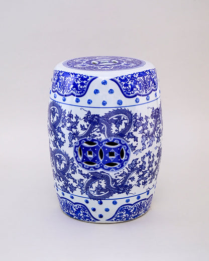 Blue Dragon Motif Garden Stool