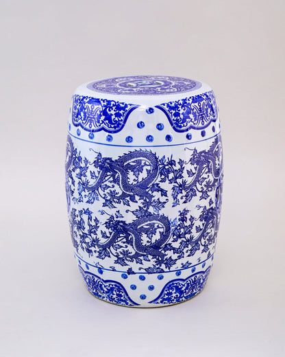 Blue Dragon Motif Garden Stool
