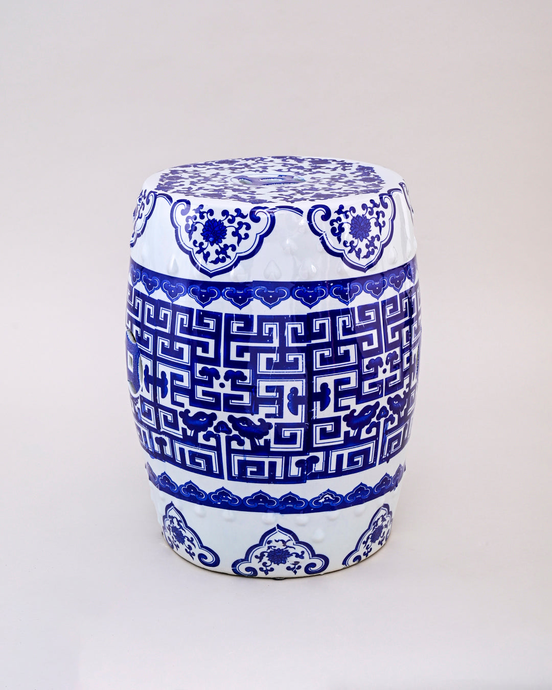 Blue Geometric Porcelain Garden Stool