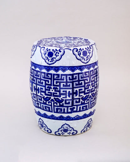 Blue Geometric Porcelain Garden Stool