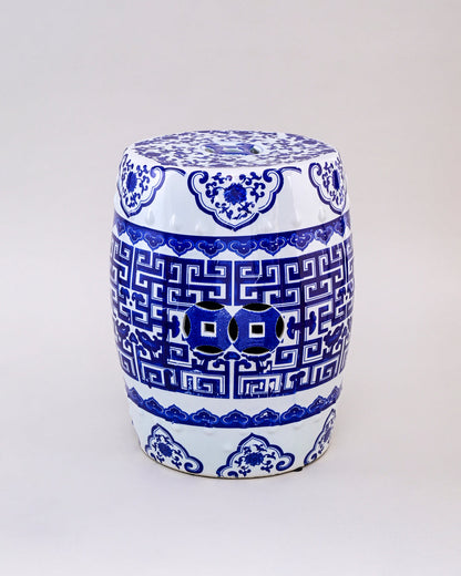 Blue Geometric Porcelain Garden Stool