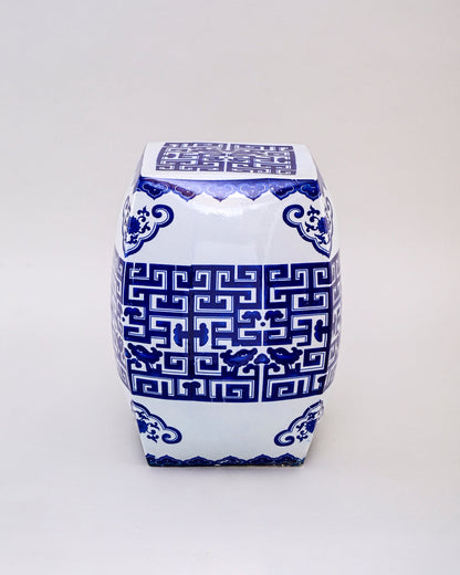 Blue & White Geometric Garden Stool