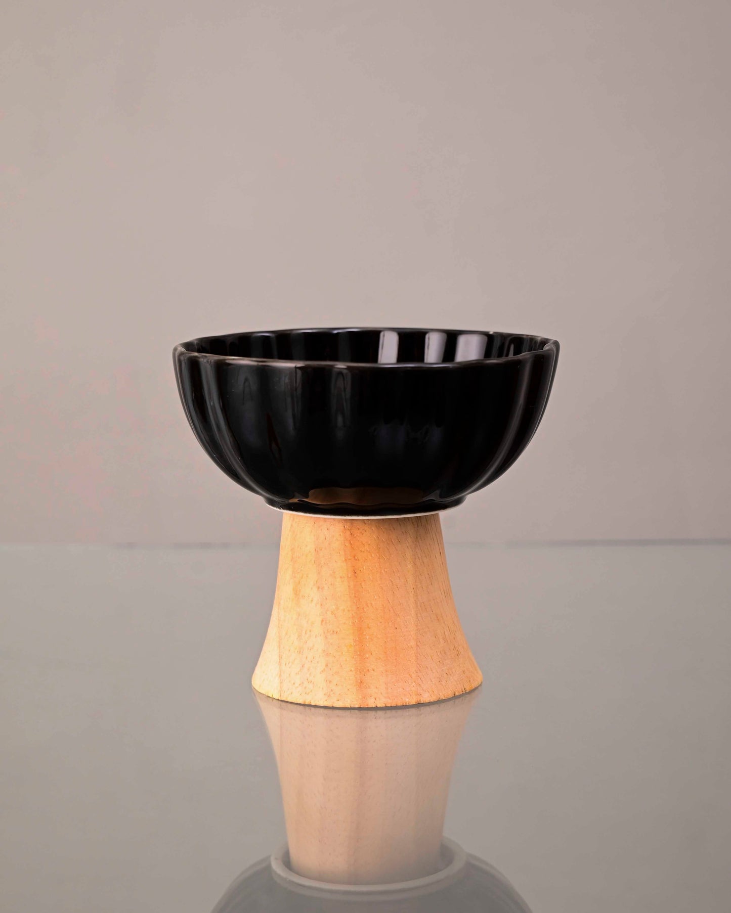 Ceramic + Wood Dessert Bowl - Black