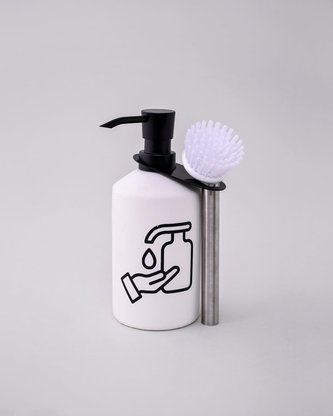 Modern Clean Soap Dispenser with Brush Holder - White