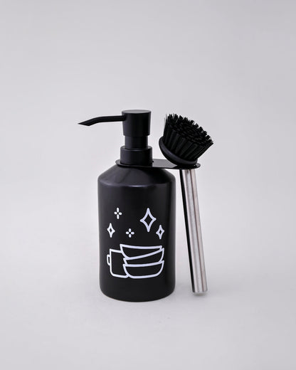 Modern Clean Soap Dispenser with Brush Holder - Black