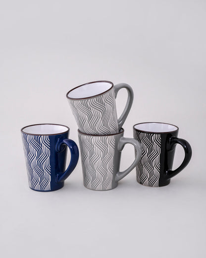 Serene Wave Ceramic Coffee Mug - Set Of 4