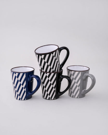 Strio Diagonal Ceramic Coffee Mug - Set Of 4