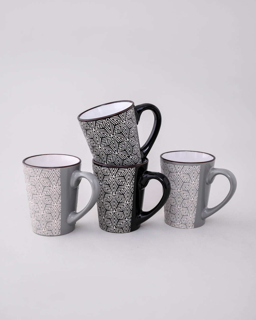 Hexa Pattern Ceramic Coffee Mug - Set Of 4