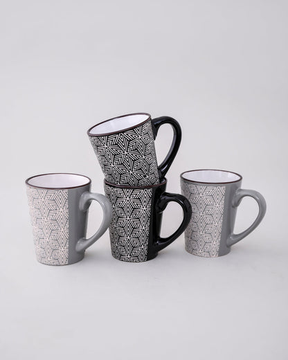 Hexa Pattern Ceramic Coffee Mug - Set Of 4