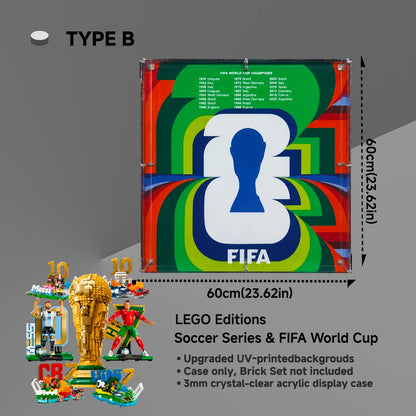 LEGO Display Case For Editions Soccer Legend Lionel Messi & Cristiano Ronaldo &Soccer Highlights 4 sets & FIFA World Cup™ Official Trophy