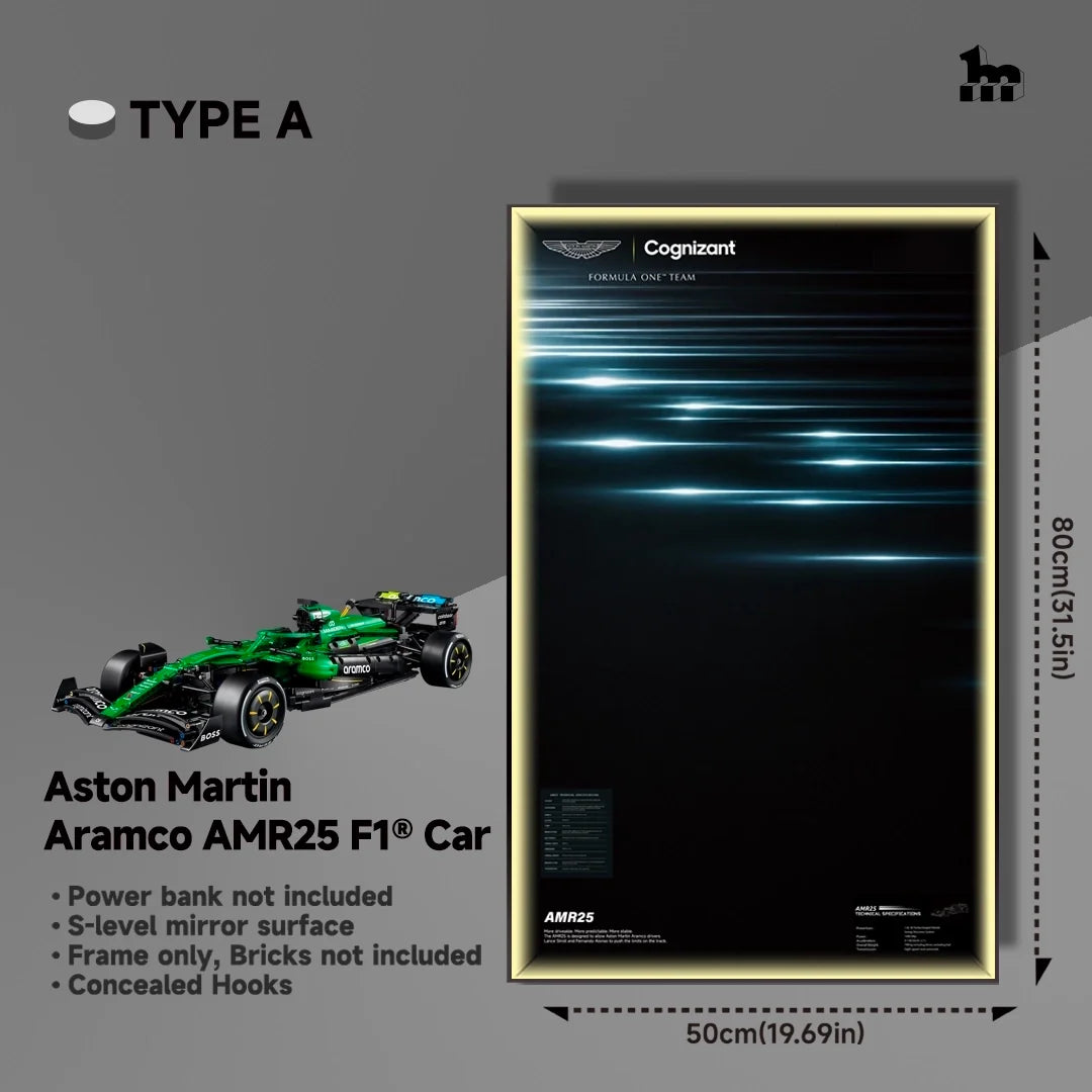 LEGO Technic F1 42240 Aston Martin AMR25 Wall Display Frame And LEGO Set