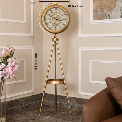 Mystic Motion Tripod Base Luxury Designer Floor Clock With Moving Gear Mechanism Buy Floor Clock Online (Steel Body) - White