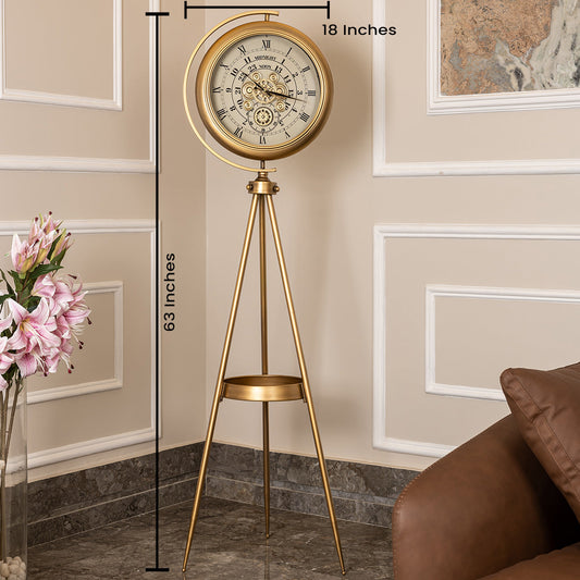 Mystic Motion Tripod Base Luxury Designer Floor Clock With Moving Gear Mechanism Buy Floor Clock Online (Steel Body) - White