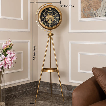 Mystic Motion Tripod Base Luxury Designer Floor Clock With Moving Gear Mechanism Buy Floor Clock Online (Steel Body) - Black