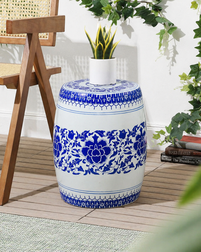 Royal Indigo Floral Garden Stool