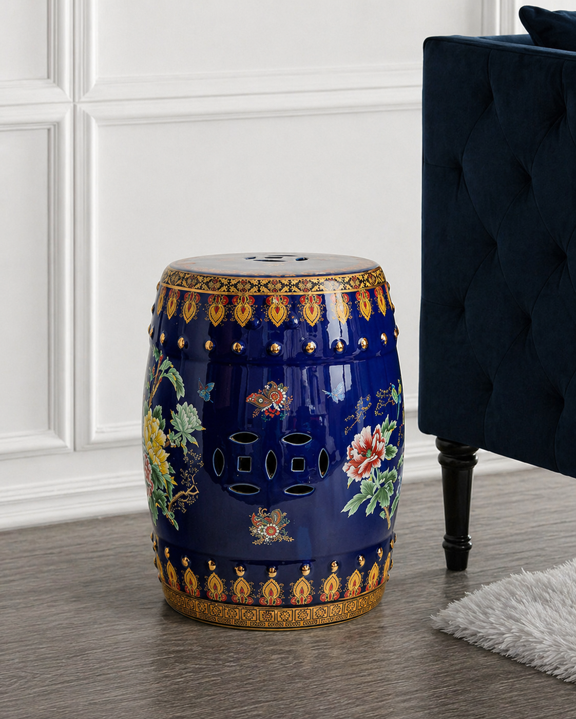 Royal Midnight Bloom Garden Stool