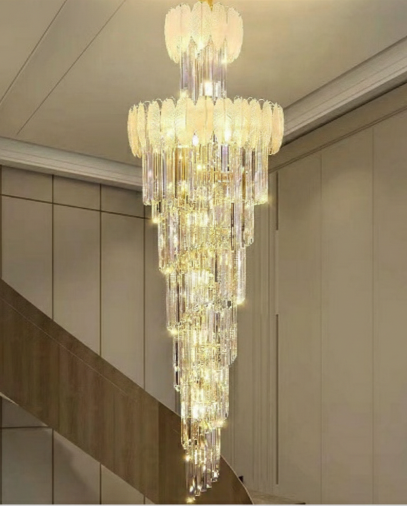 Aurora Spiral Crystal Double Height Chandelier