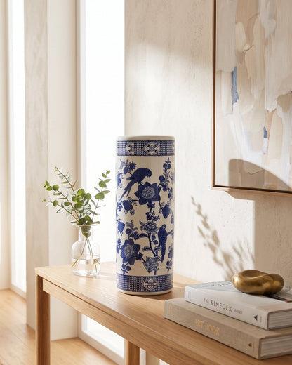 Blue Heritage Parrot Cylindrical Vase - Small