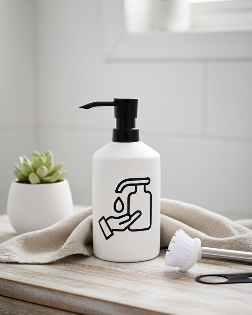 Modern Clean Soap Dispenser with Brush Holder - White