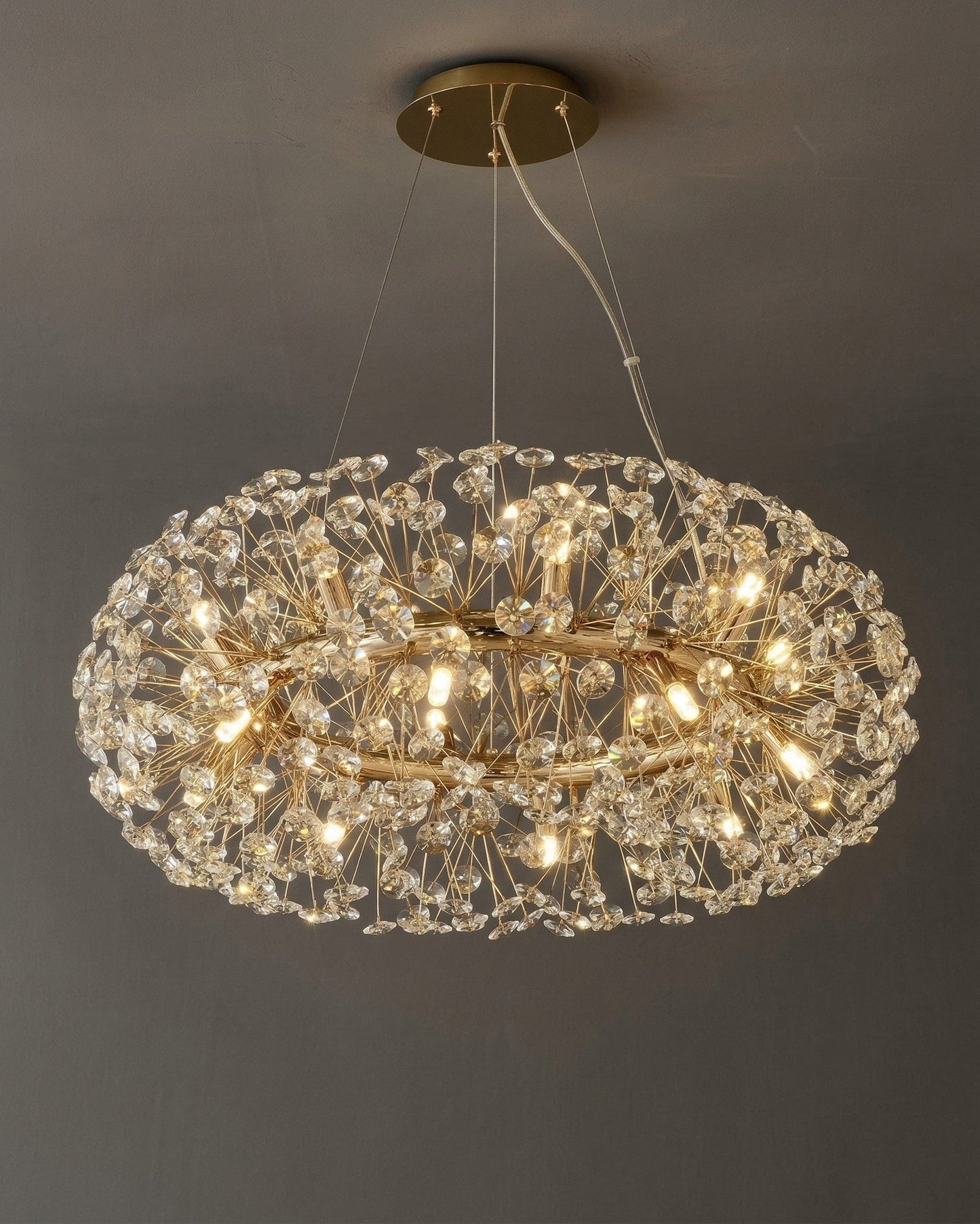 Modern Circular Crystal & Gold Starburst Chandelier