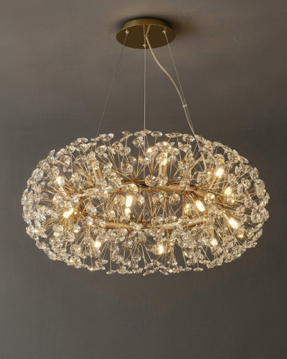 Modern Circular Crystal & Gold Starburst Chandelier