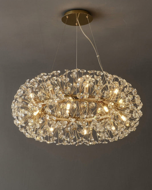 Modern Circular Crystal & Gold Starburst Chandelier