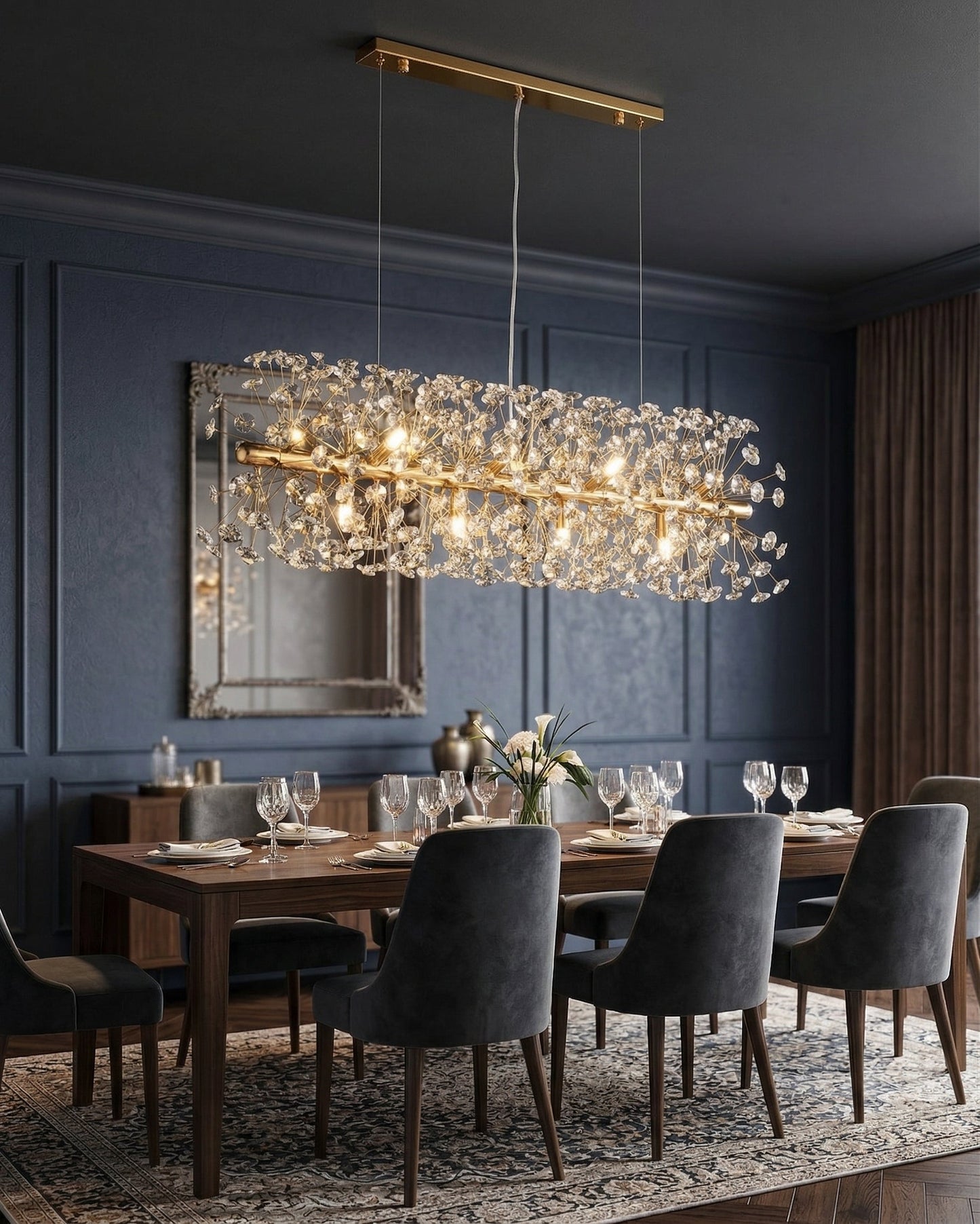 Modern Linear Crystal Starburst Chandelier
