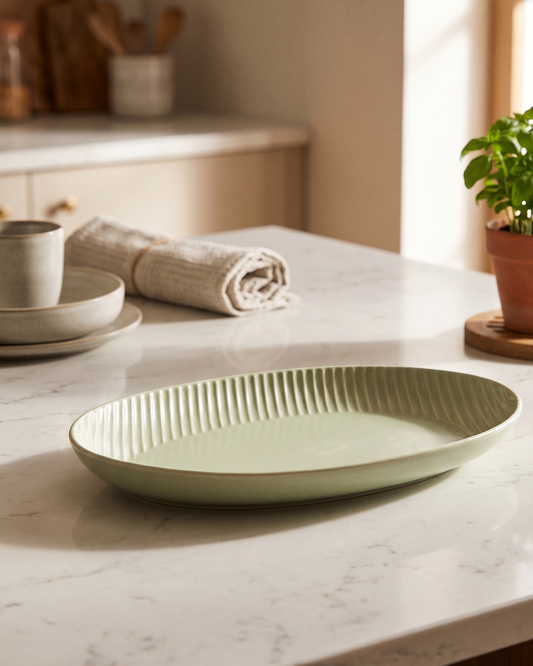 Glossy Straight Grain Platter - Milk Green