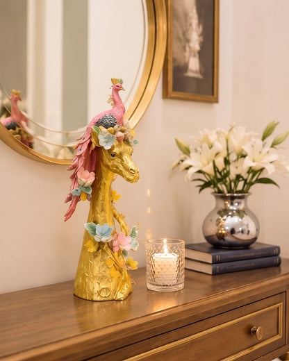 Peacock Majesty Giraffe Decorative Figurine - Pink