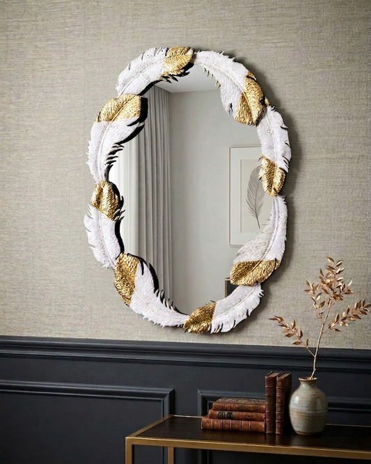 Ivory Feather Crest Wall Mirror