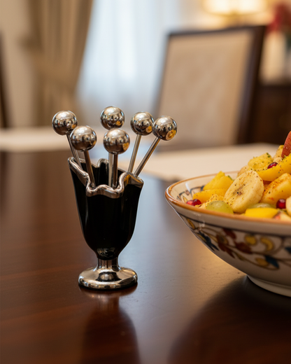 Pearl Cup Pick Holder with Skewers - Black