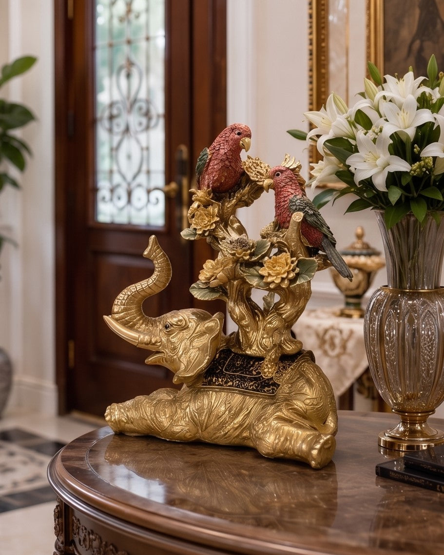 Royal Parrot & Elephant Decorative Figurine