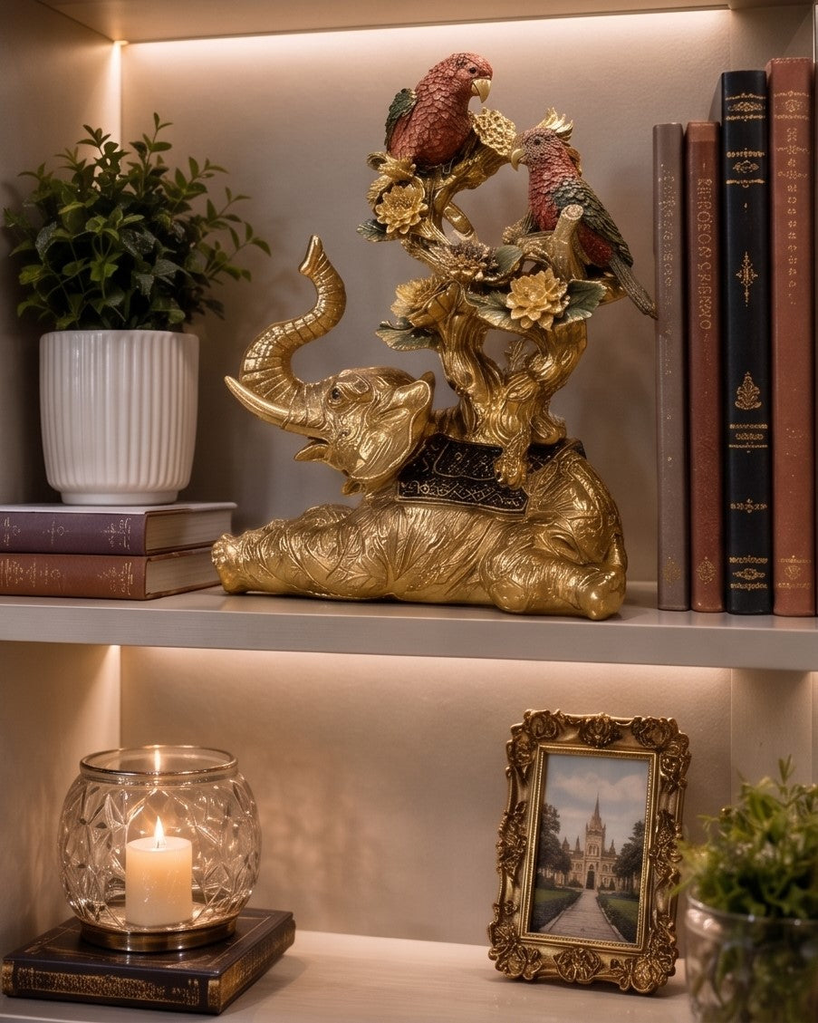 Royal Parrot & Elephant Decorative Figurine