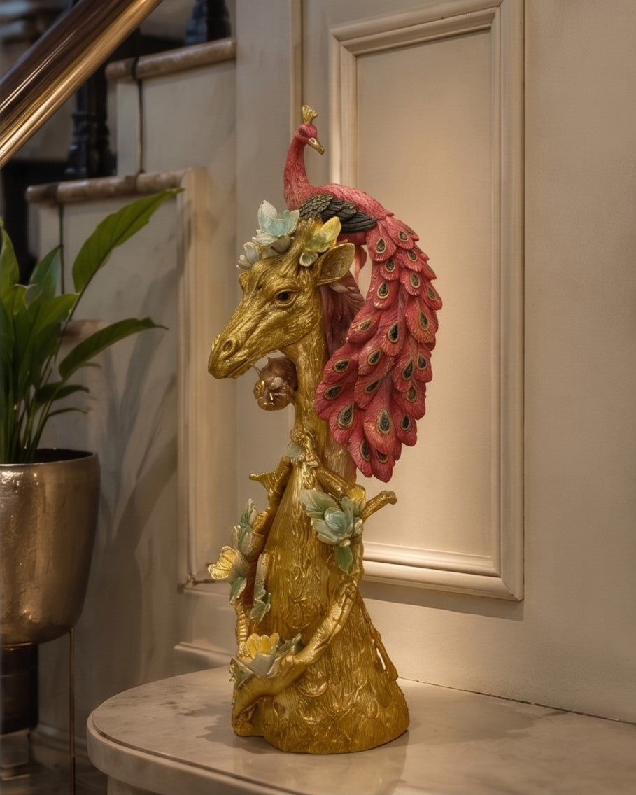 Peacock Majesty Giraffe Decorative Figurine