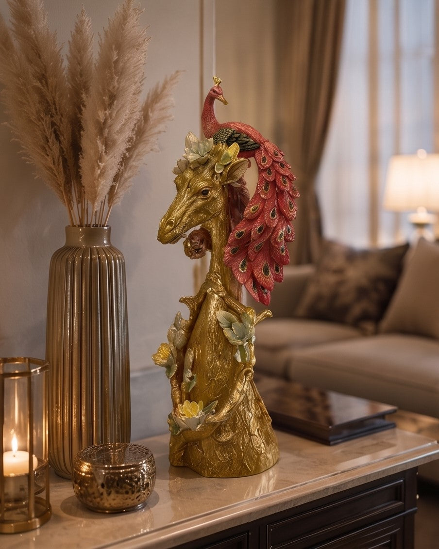 Peacock Majesty Giraffe Decorative Figurine