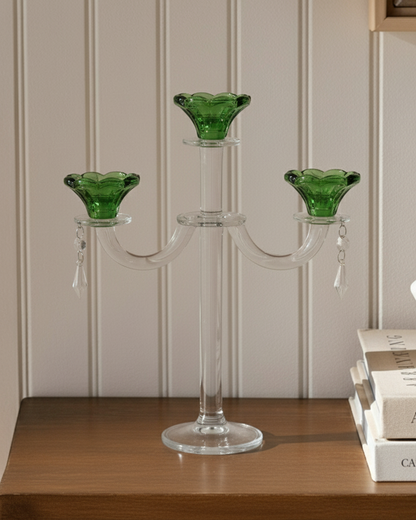 Emerald Radiant 3-Arms Crystal Candle Stand