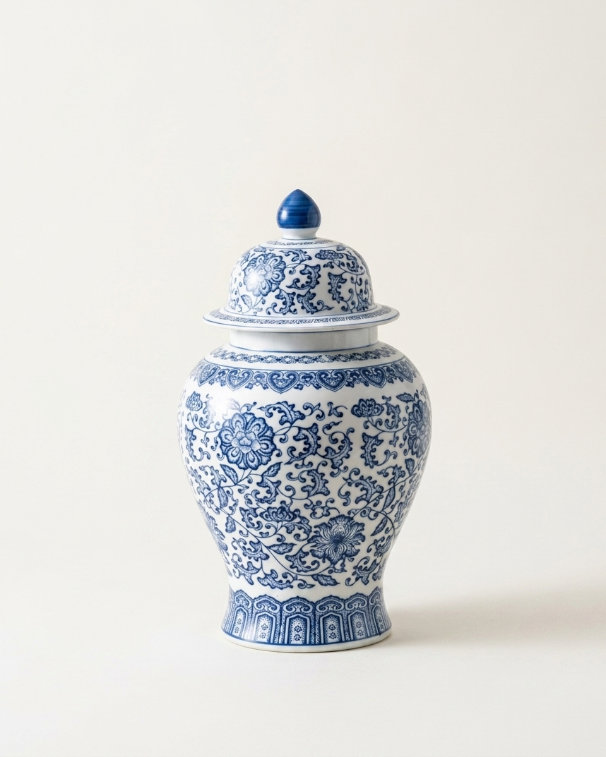 Classic Floral Motif Temple Jar