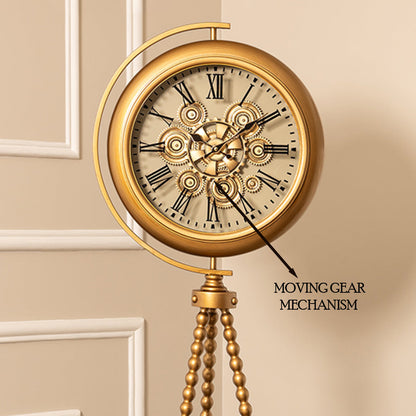 Golden Meridian Tripod Base Luxury Designer Standing Clock With Moving Gear Mechanism Buy Floor Clock Online - Ribbed (Steel Body)