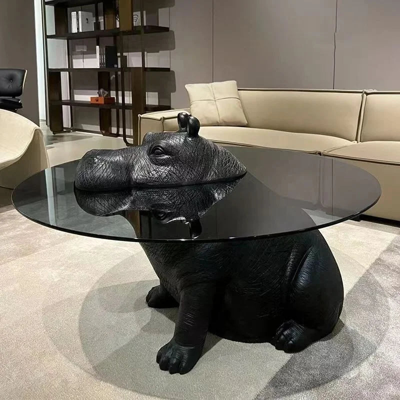 Animal Shaped Coffee Table Decorative Ornaments Hippopotamus Coffee Table Living Room Home Modern Round Ktv bar Coffee Table
