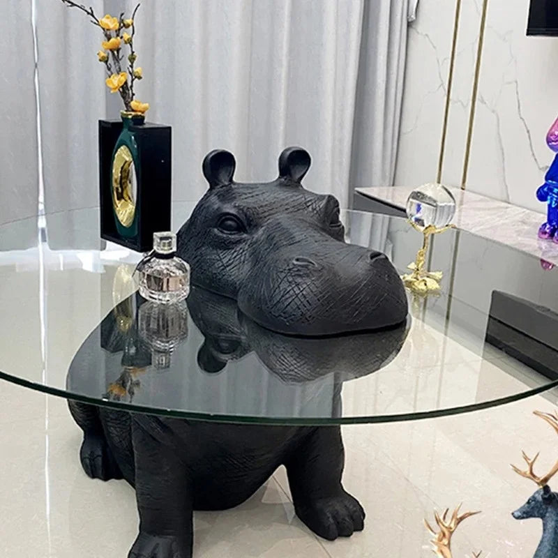 Animal Shaped Coffee Table Decorative Ornaments Hippopotamus Coffee Table Living Room Home Modern Round Ktv bar Coffee Table