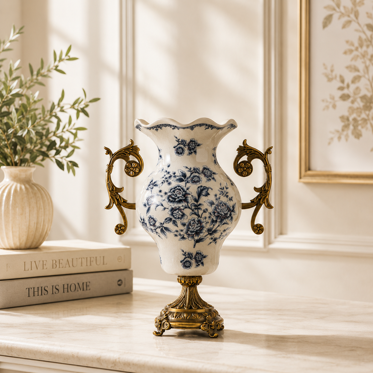 Elaris Prestige Decorative Vase & Showpiece for Home & Item for Home Decoration  - Blue Flower