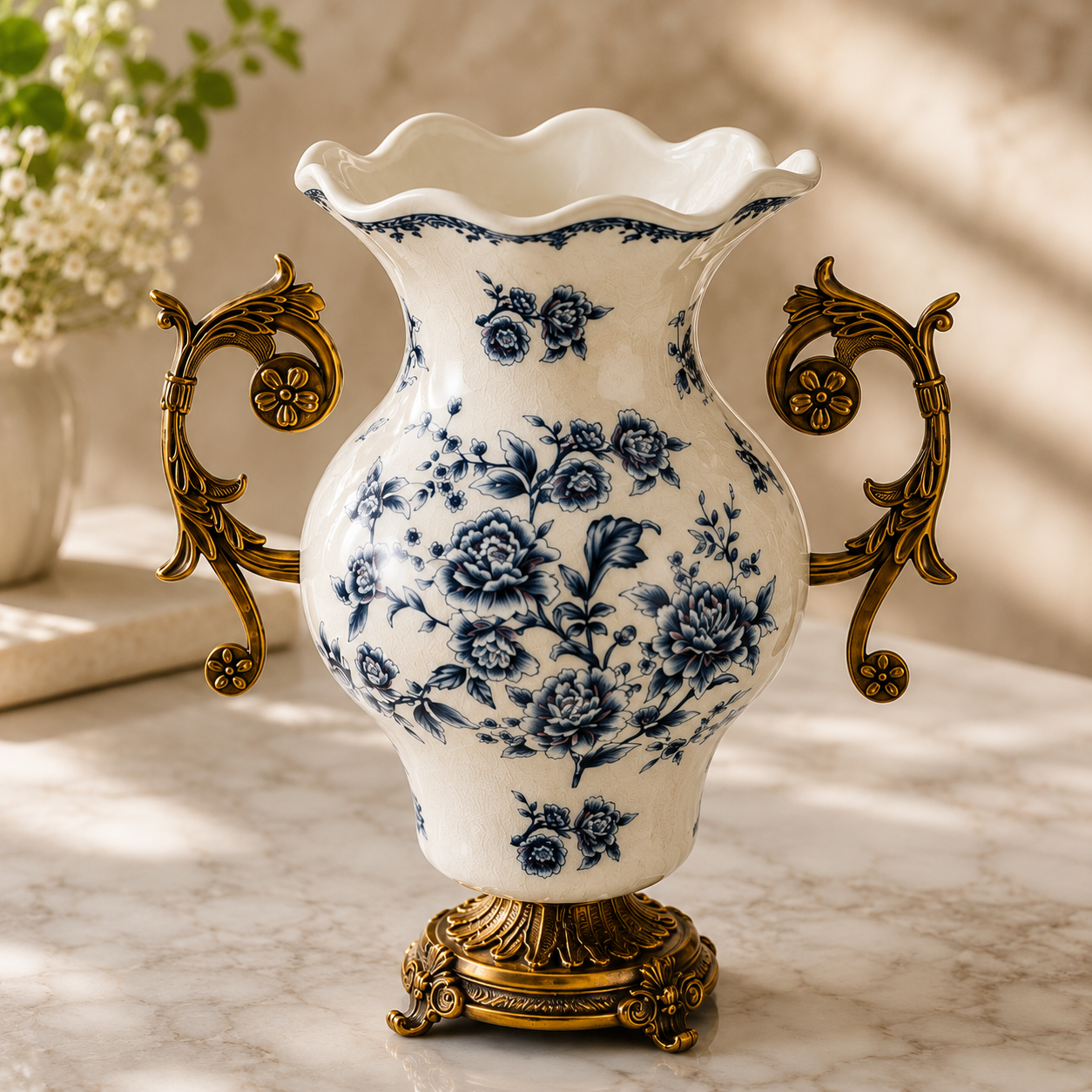 Elaris Prestige Decorative Vase & Showpiece for Home & Item for Home Decoration  - Blue Flower