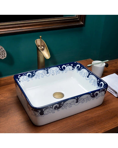 Peony Blue & White Porcelain Counter Top Basin