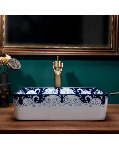 Peony Blue & White Porcelain Counter Top Basin