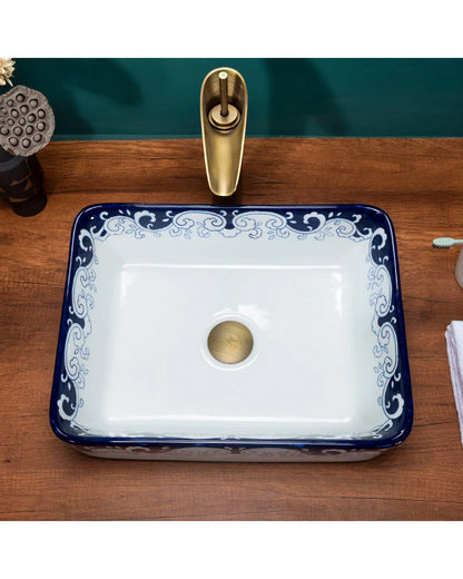 Peony Blue & White Porcelain Counter Top Basin