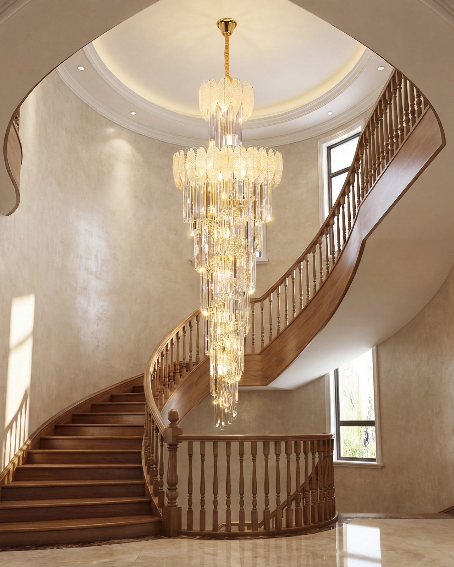 Aurora Spiral Crystal Double Height Chandelier