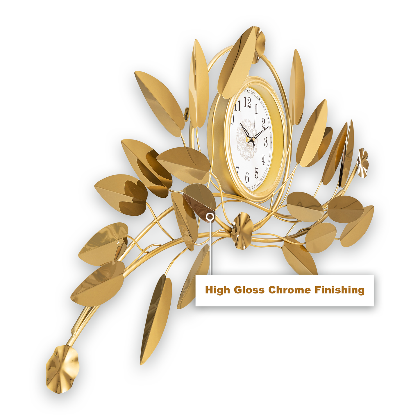 Golden Sunrise Floral Metal Wall Art Clock